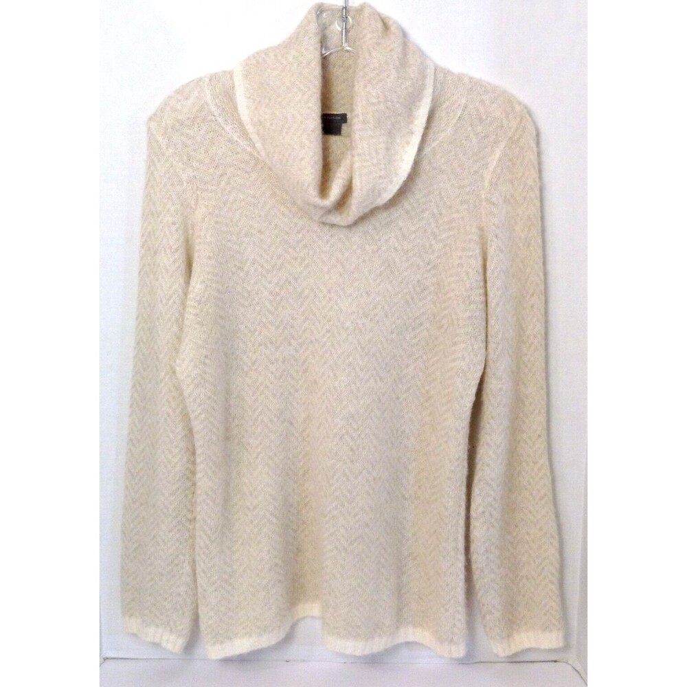 Ann Taylor Sweater Wn M Cream Alpaca Angora Wool Cowl Neck Pullover Soft Preppy